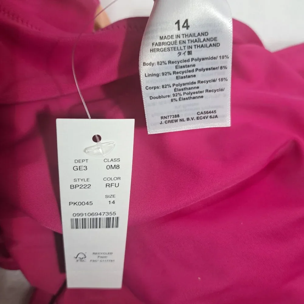 NEW j.crew women's‎ ruched ruffle one-piece swimsuit, radiant fuchsia, size 10